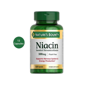 Nature’s Bounty Flush Free Niacin 500 mg Capsules for Energy Metabolism (120 Capsules)