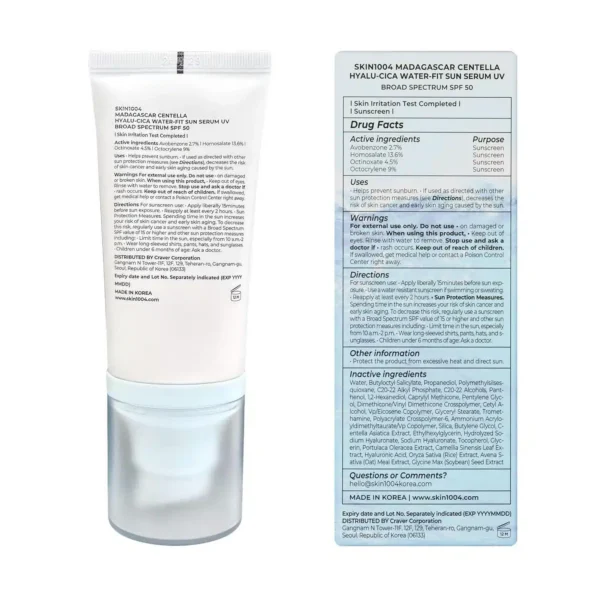 SKIN1004 Madagascar Centella Hyalu Cica Water Fit Sun Serum SPF50+ PA++++