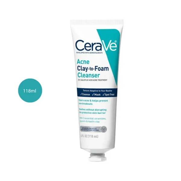 CeraVe Acne Clay-to-Foam Cleanser (118ml)